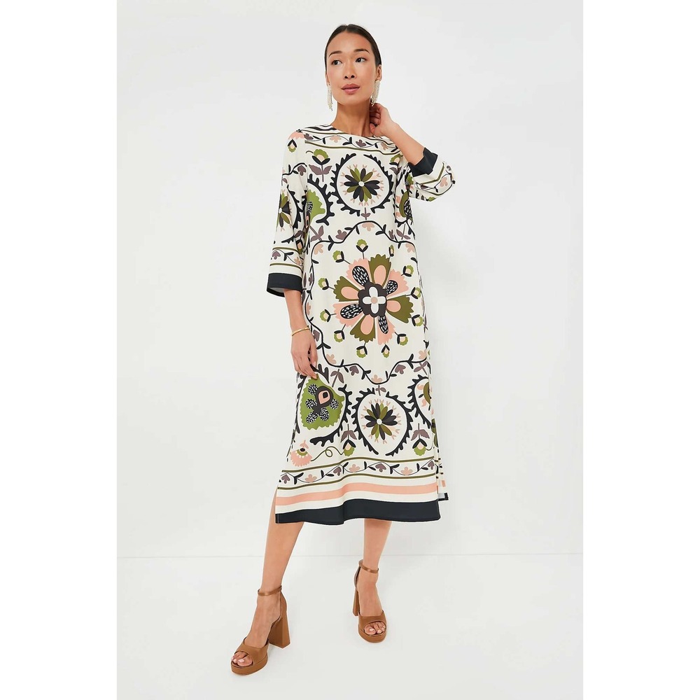 Tuckernuck Sundial Stripe Jamie Dress Print Dress Long Sleeve Shift Ivory Sz XS